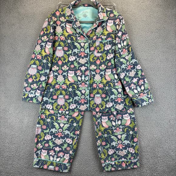 Nick & Nora Pajama Set Small Owl Floral Novelty AOP Animal Print 2 Pc Flannel - Picture 1 of 10